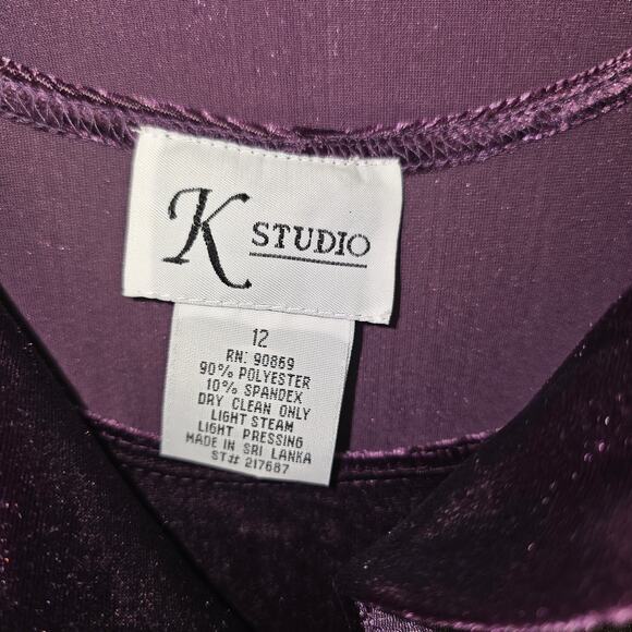 K Studio 2pc Velvet Jacket Dress Set Eggplant Purple Black Holiday Formal 12 - Picture 4 of 8